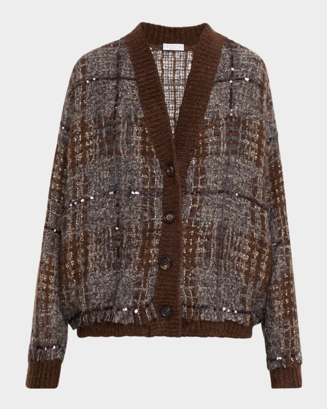 Tartan Organza Embroidered Cardigan